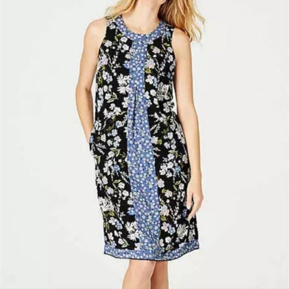 J. Jill Dresses & Skirts - J.Jill Mixed-Print Center-Pleat Black Heirloom Daisies Floral Dress Size SP